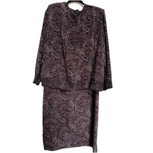 Vtg Dress 2X 3X Georgette Paisley Smocked Drop Waist Mosscore Cottage Union Made